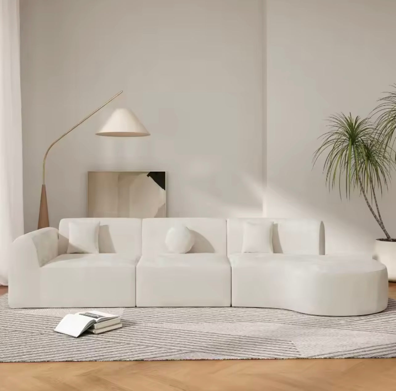 White Modern Curved 7 Seat Sectional Sofa with Chaise