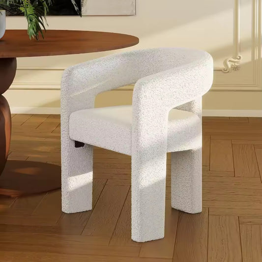 White Sherpa Fabric Dining Chair, Upholstered Makeup Vanity Chair