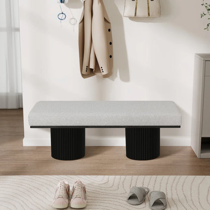 Light Grey Bouclé Upholstered Bedroom Bench