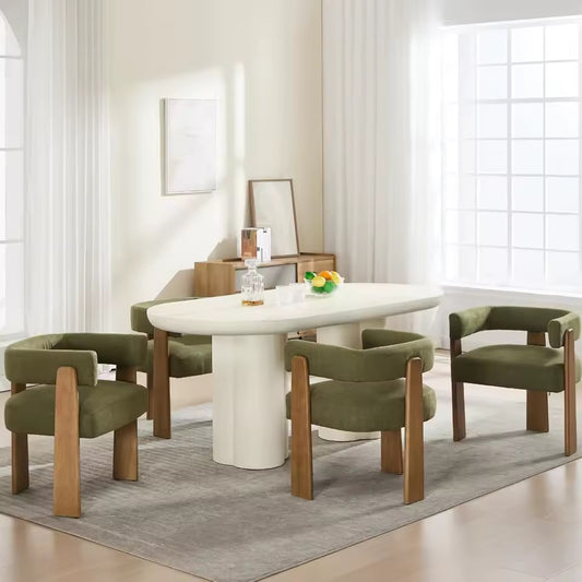 Set of 4 Modern Barrel Dining Chairs, Linen Upholstered Accent Chairs