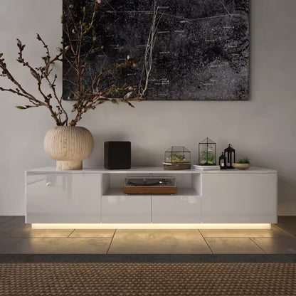 70.8” LED TV Stand with 4 Drawers, High-Gloss Media Console