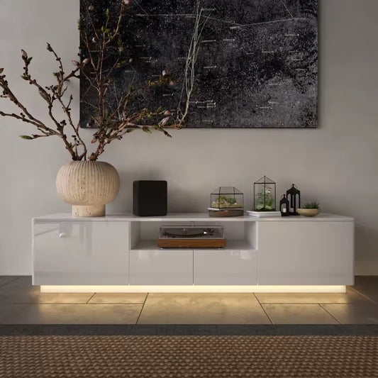 70.8” LED TV Stand with 4 Drawers, High-Gloss Media Console