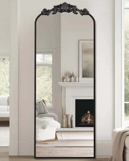 58"x18" Arched Mirror - Black Full Length Mirror with Carved Frame