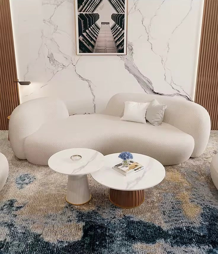 Modern Luxury Curved Lambswool Sofa, White