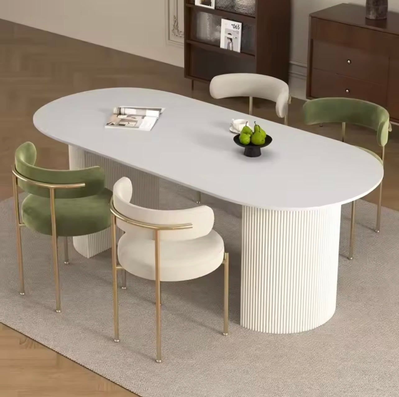 White Oval Minimalist Solid Wood Dining Table