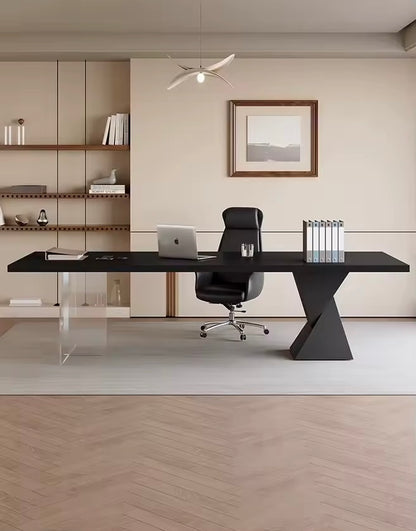 Modern Black Wooden Office Desk with Acrylic Leg Design