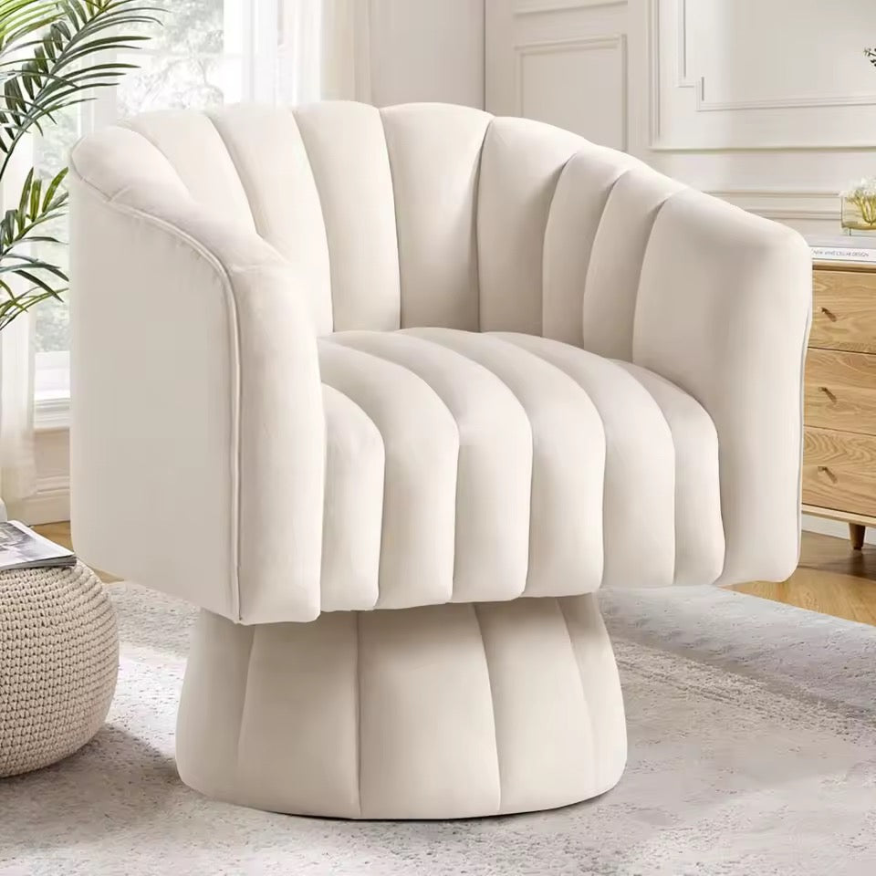 White Upholstered Swivel Chair, Velvet Accent Chair