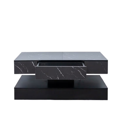 Modern Black Coffee Table with Storage, Coffee Table with LED Lights