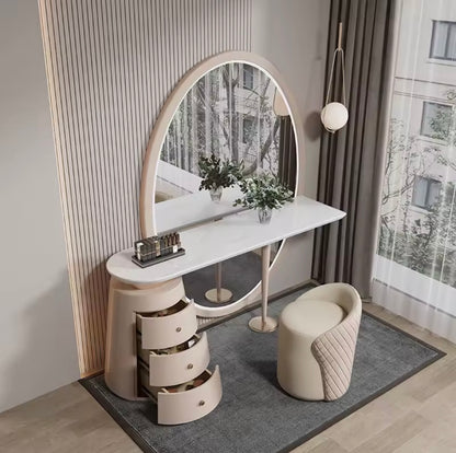 Solid Wood LED Vanity Table Set with HD Mirror & Storage Drawers