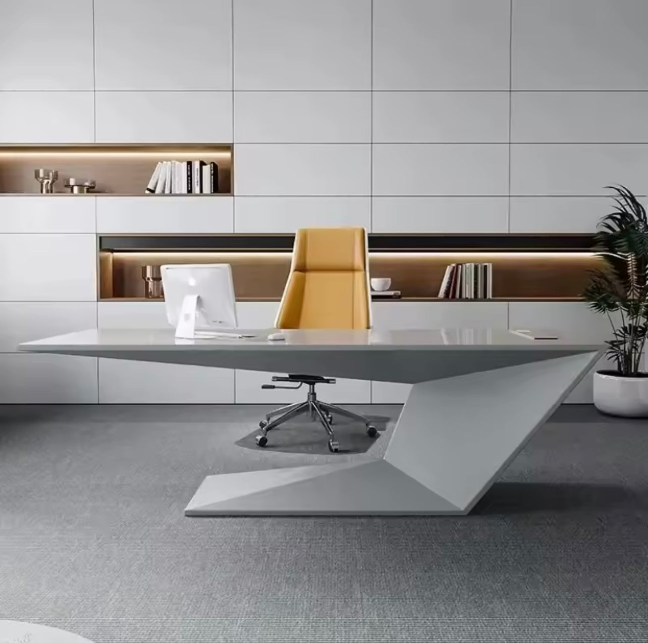 American Oak Executive Desk with U-Base in Charcoal Grey