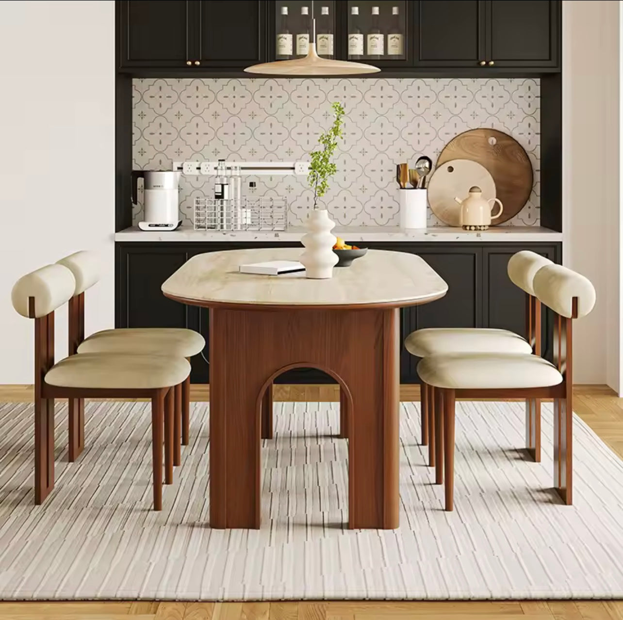 Rustic Oval Dining Table with Chairs, Solid Wood & Sintered Stone Top