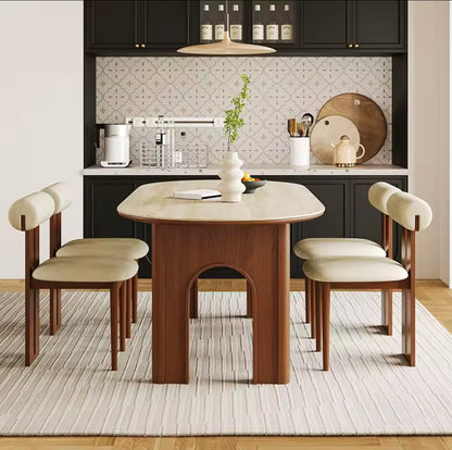 Rustic Oval Dining Table with Chairs, Solid Wood & Sintered Stone Top