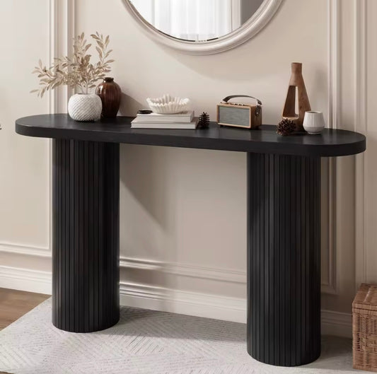 55” Modern Fluted Console Table for Entryway or Behind Sofa, Black