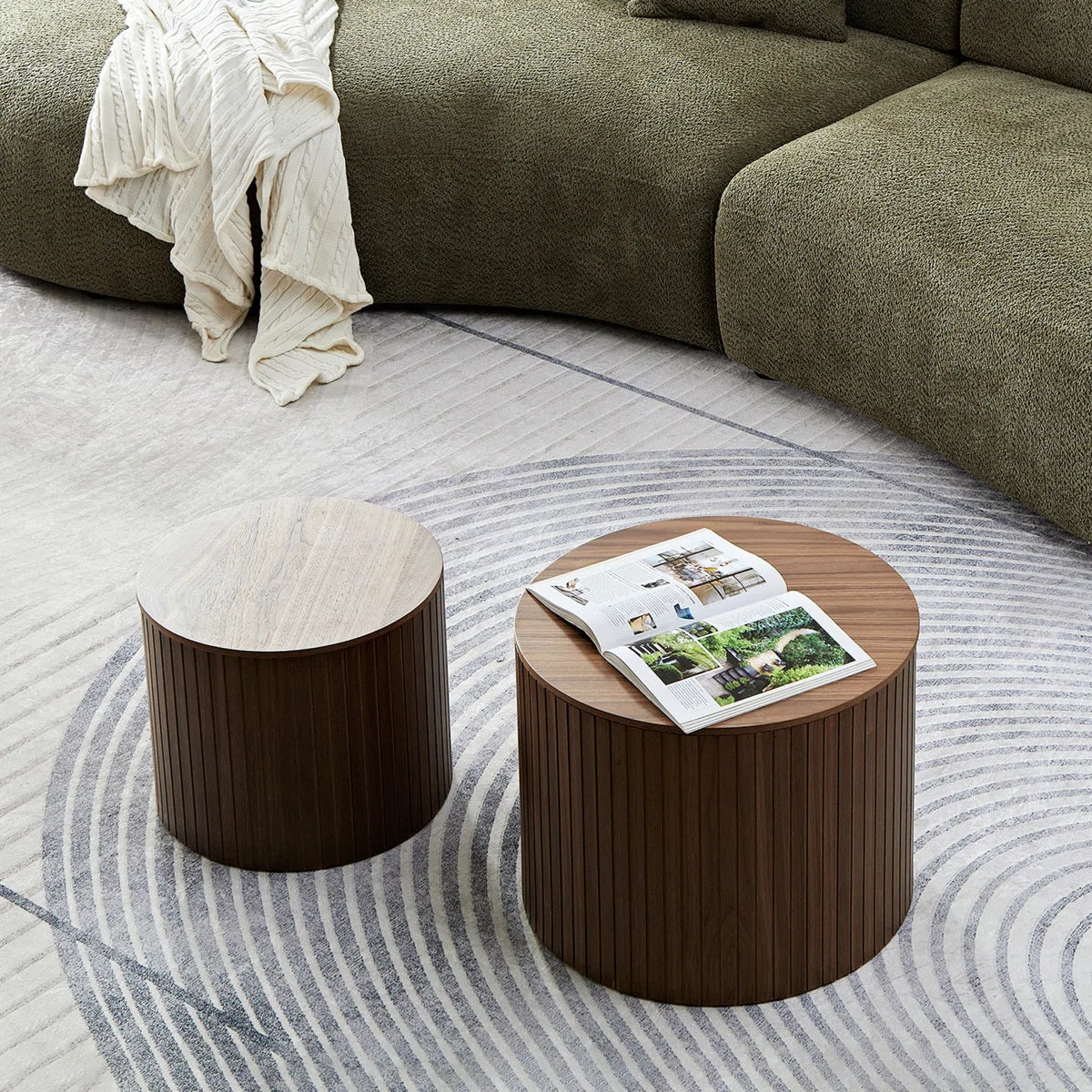 Walnut Round Nesting Coffee Table Set of 2