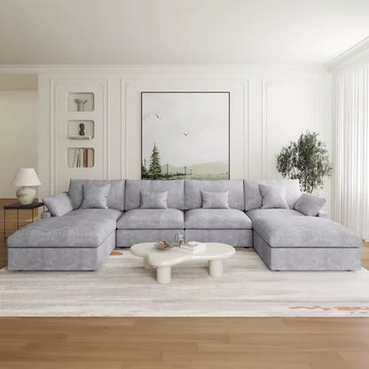 Modular Sectional Sofa, U-Shaped Down-Filled Couch with Ottoman