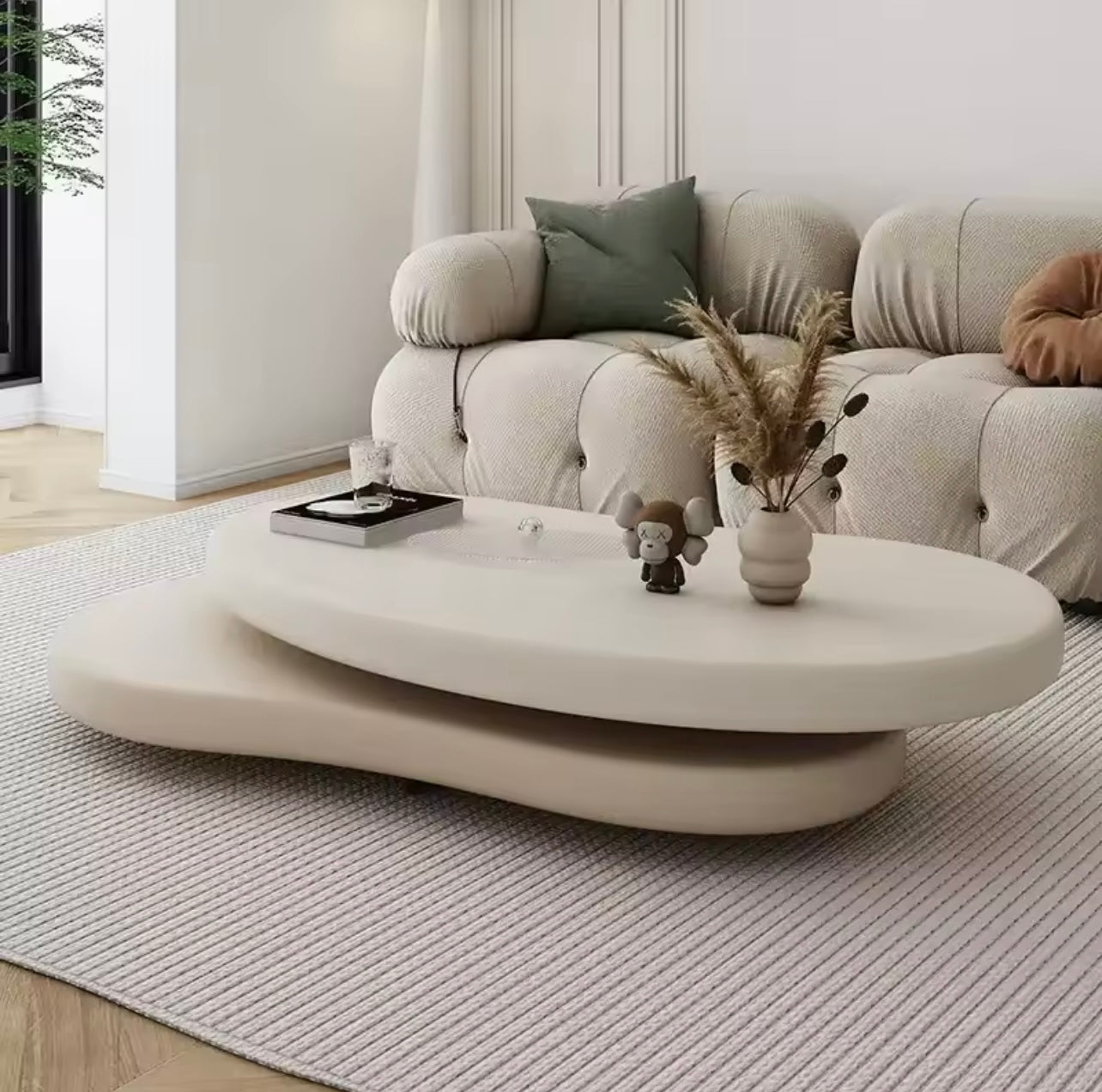 Cream Multi-Layered Freeform Top Rounded MDF Coffee Table