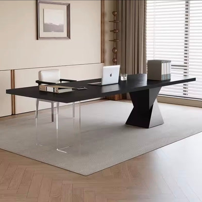 Modern Black Wooden Office Desk with Acrylic Leg Design