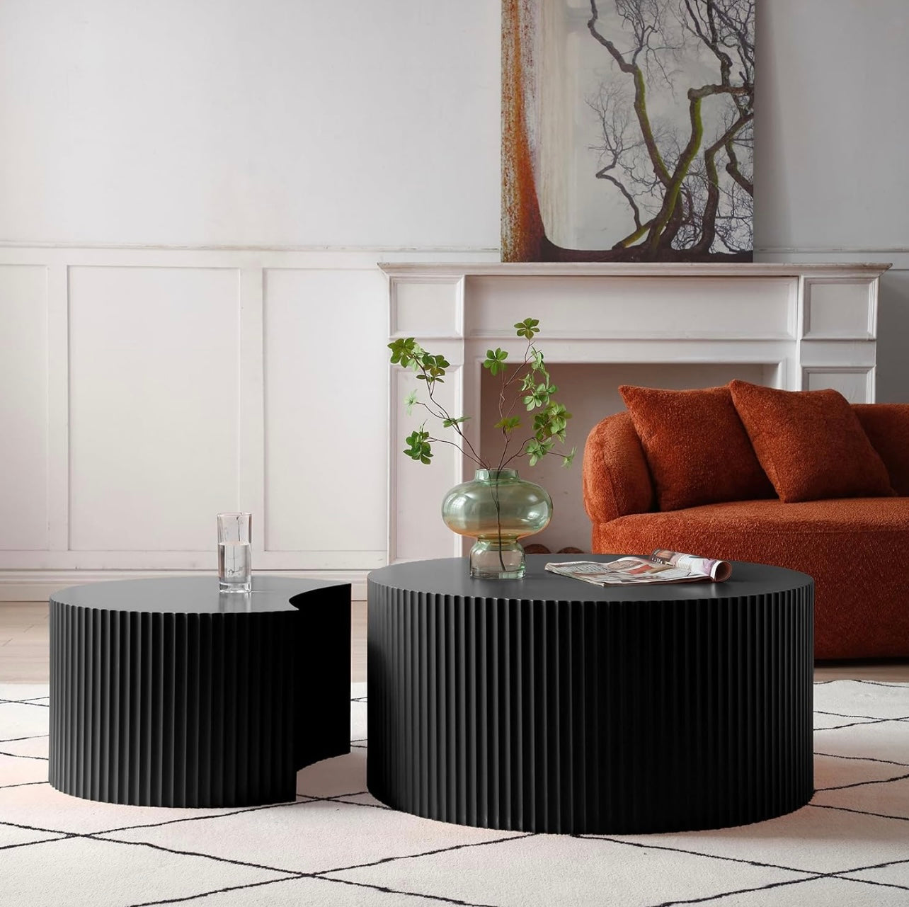 Set of 2 Round and Half-Moon MDF Nesting Coffee Tables