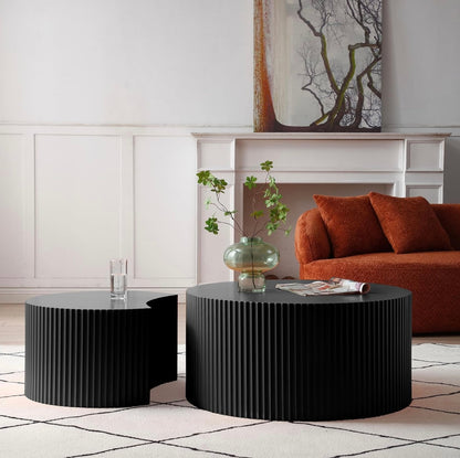 Set of 2 Round and Half-Moon MDF Nesting Coffee Tables