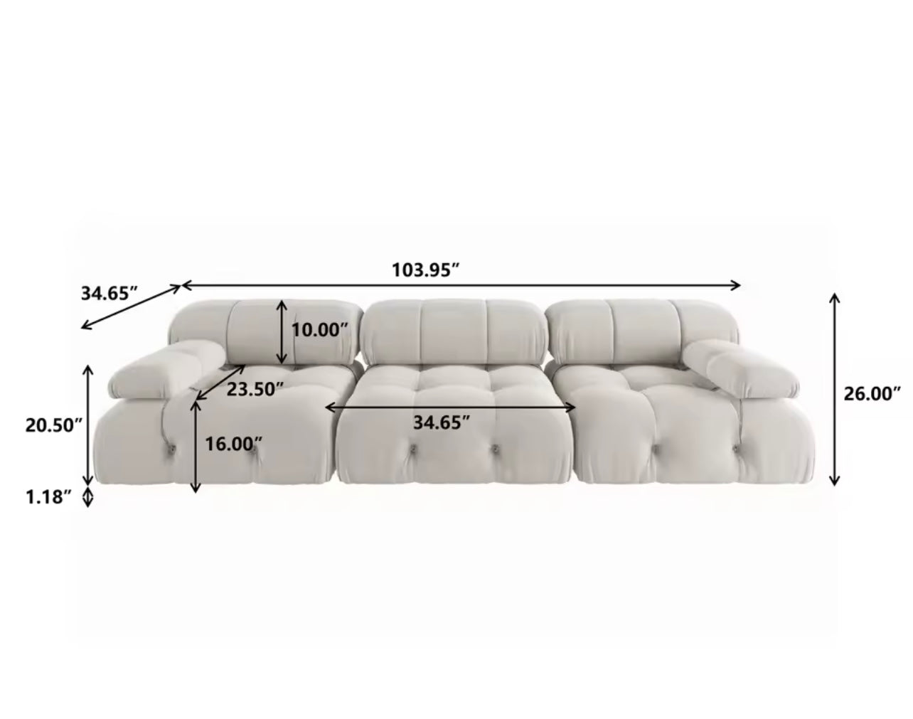 Minimalist Velvet 3 Seater Convertible Modular Sofa