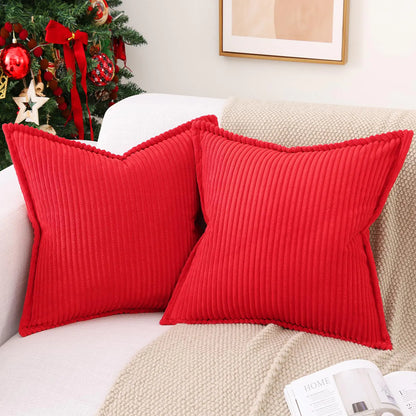 Set of 2 Red Corduroy Striped Pillow Covers