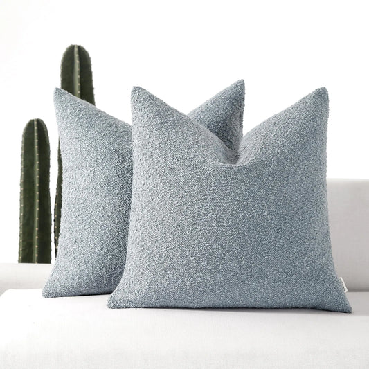 Light Blue Bouclé Decorative Throw Pillow Covers 18x18" Set