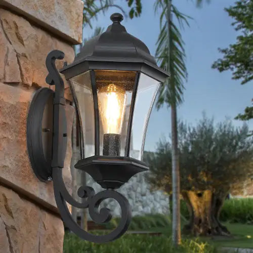 Outdoor Waterproof Wall Lights, Retro Sconce with Light Sensor, Black
