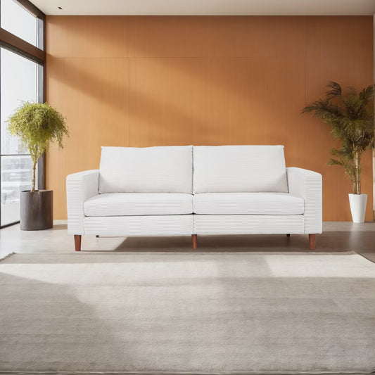 Beige Linen Upholstered Compact Sofa with Cushions