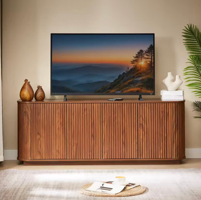 Walnut Wave-Pattern Sideboard Cabinet – 64”W x 15”D x 24”H