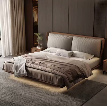 Italian Leather Floating Platform Bed with Integrated LED Lighting