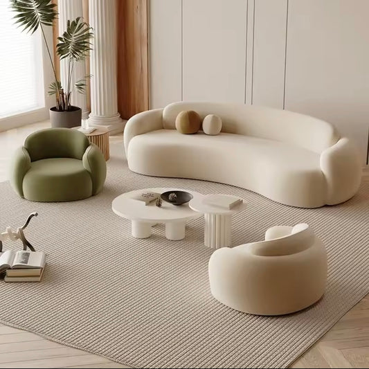 Beige Curved Lounge Sofa with Double Backrest