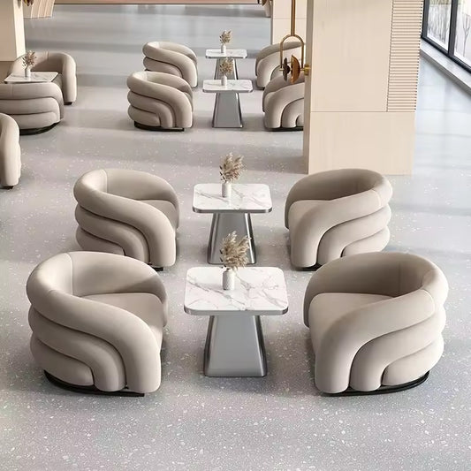 Modern Beige Luxury Accent Chair, Beige Aesthetic Curved Armchair