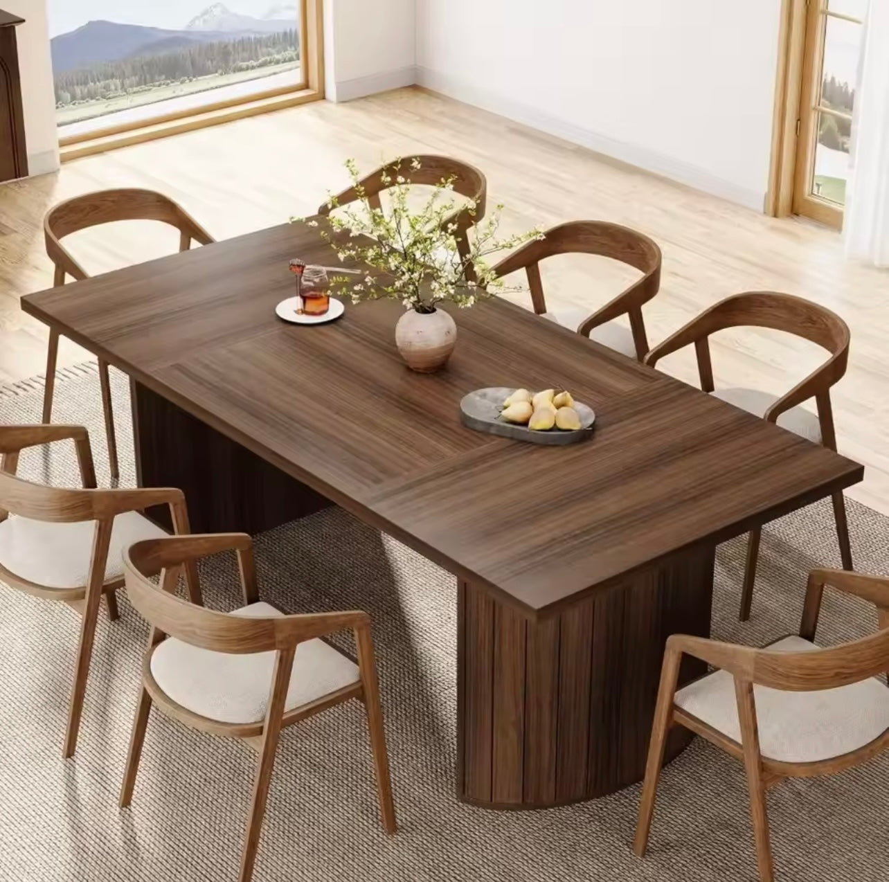Walnut Wood Dining Table for 6–8, Minimalist Rustic Kitchen Table