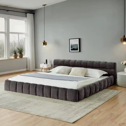 Gray Upholstered Bed Chenille Fabric Platform Bed