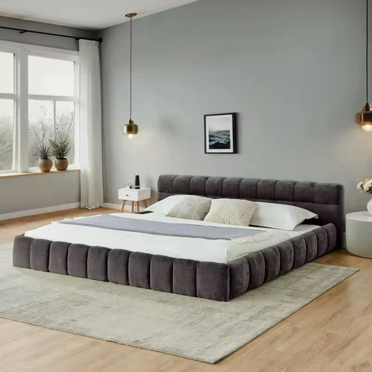 Gray Upholstered Bed Chenille Fabric Platform Bed