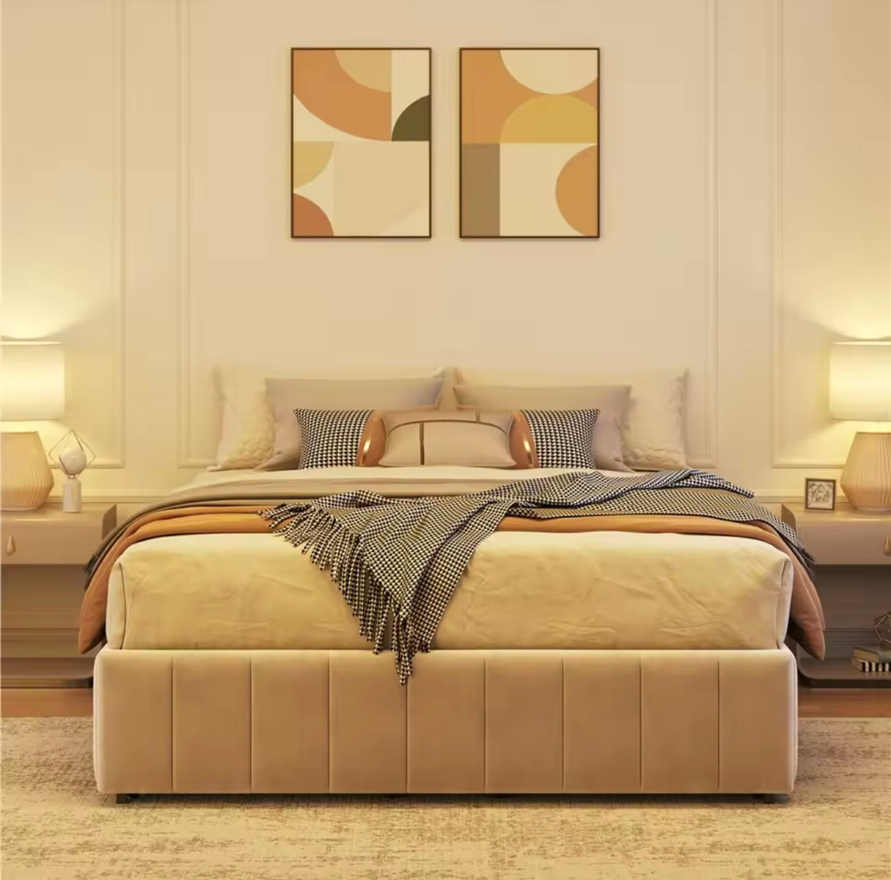 Full XL Upholstered Storage Bed with 4 Underbed Drawers