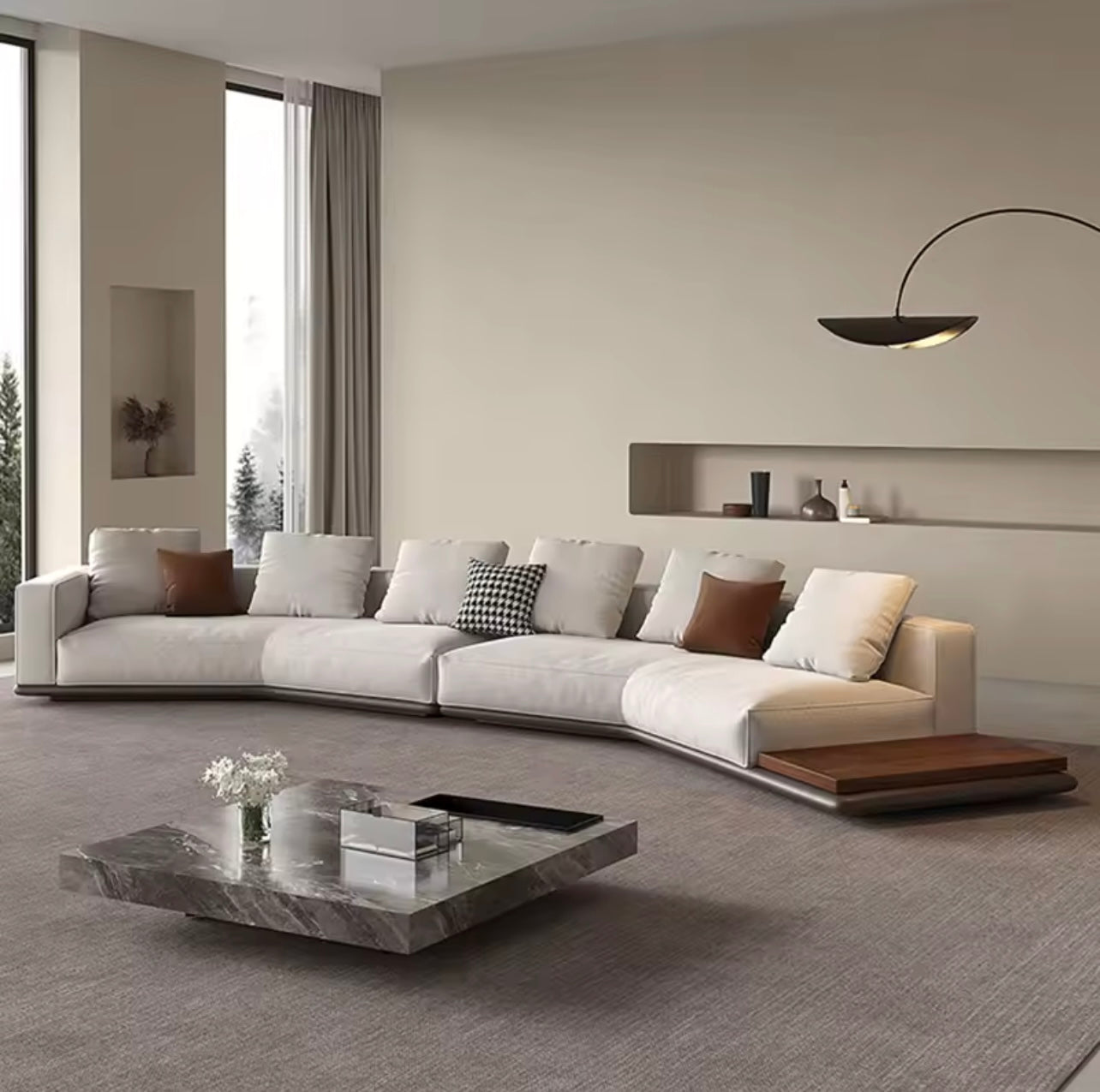 Italian Modern Curved Corner Sofa with Cotton-Linen Fabric