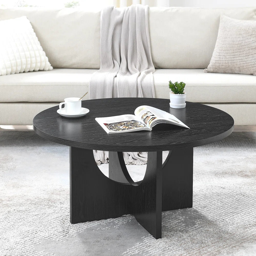 Modern Coffee Table, Minimalist Black Round Coffee Table, MDF Table