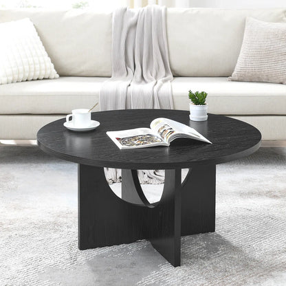 Modern Coffee Table, Minimalist Black Round Coffee Table, MDF Table
