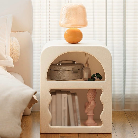 Cream Side Table for Bedroom - Modern Small Nightstand