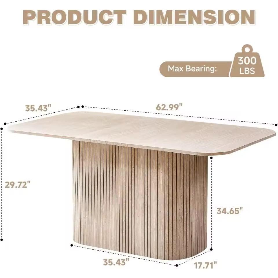 Dining Table with Rounded Corners & Wood Pedestal Base, Seats 4-6