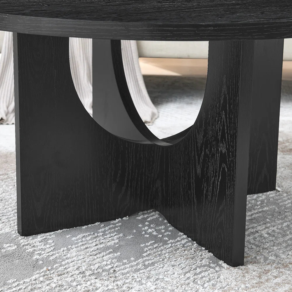 Modern Coffee Table, Minimalist Black Round Coffee Table, MDF Table
