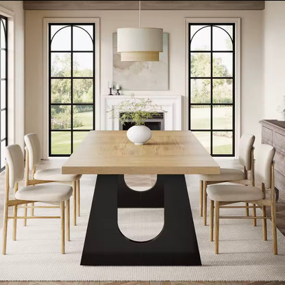 70.9” Oak and Black Large Modern Dining Table for 6-8 People