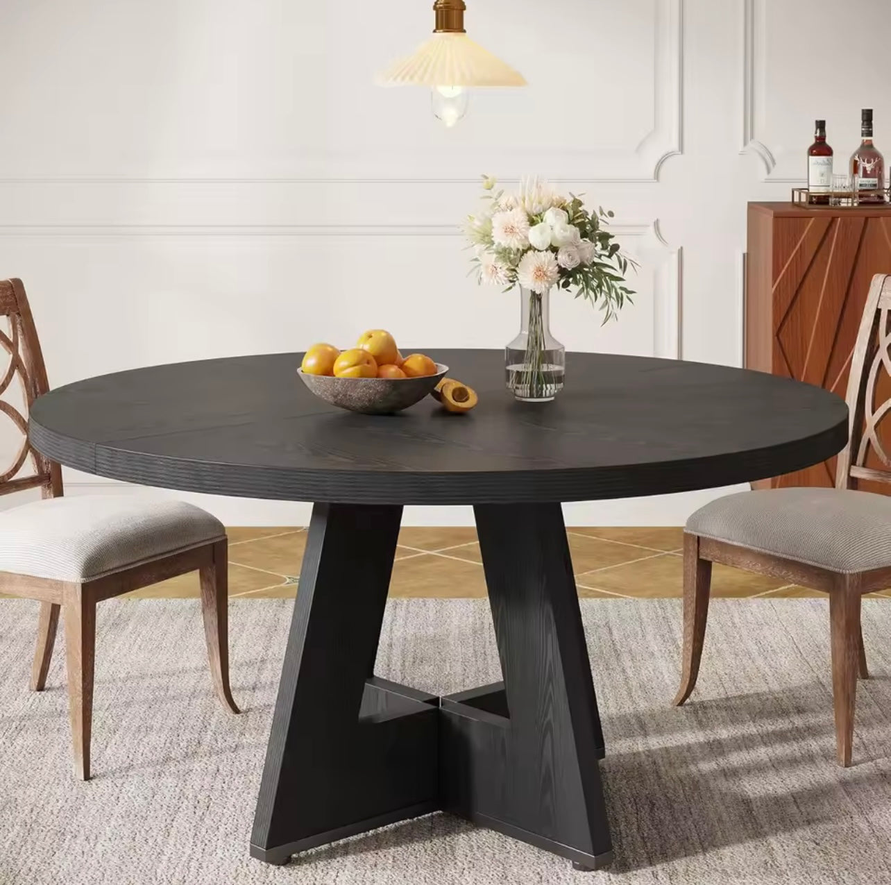 47” Round Rustic MDF Dining Table, Seats 4
