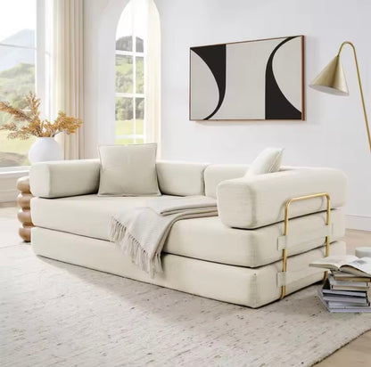 5 Seater Corduroy Fabric Convertible Sofa Bed with Removable Backrest