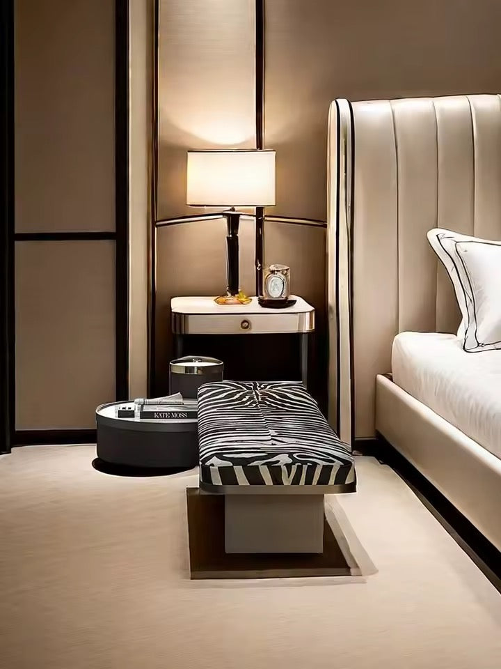 Black and White Upholstered Light- Luxury Vanity Bench with Iron Frame