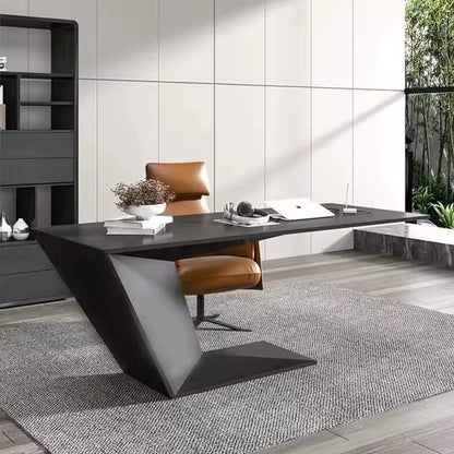 American Oak Executive Desk with U-Base in Charcoal Grey