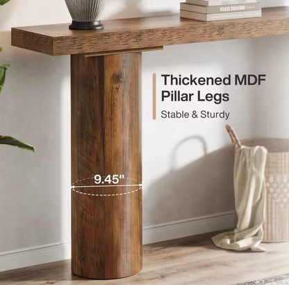 63” Farmhouse Console Table with Thick Wood Top