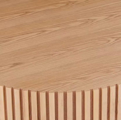 Round Wood Coffee Table, Mid Century Fluted Drum Edge Table