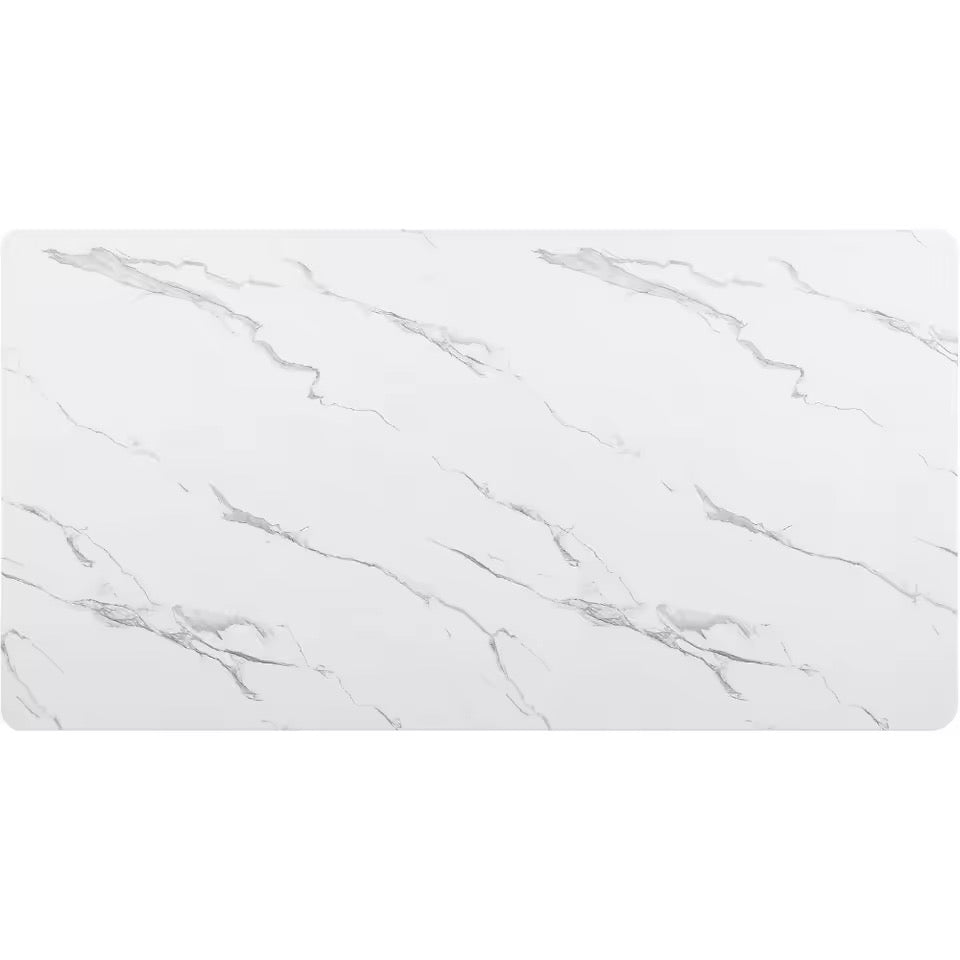 70” White Faux Marble Dining Table with Black Fluted Base, Seats 6–8